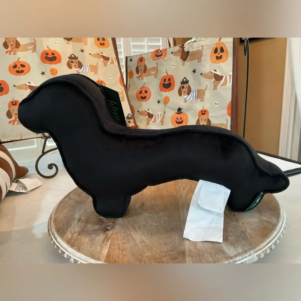 Dachshund Halloween skeleton pillow with 3D Chenille details Velvety Soft fabric